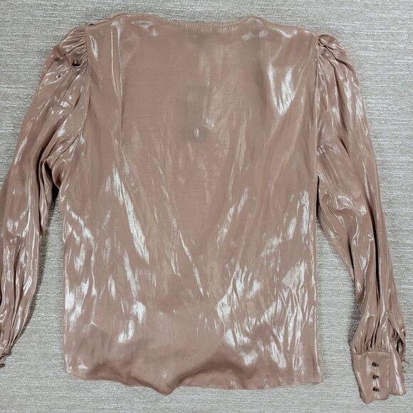 Lauren Ralph Lauren Metallic Blouse Womens M Liquid Pink Surplice Faux Wrap New - Picture 14 of 15